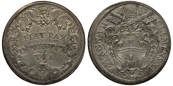 Ватикан 1 пиастр ANN IX (1708/1709) Климент XI Dav. 1441, Muntoni 37 серебро 00-000-00