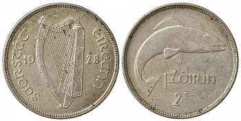 Ирландия 1 флорин 1928 лосось KM 7 серебро 00-804-34