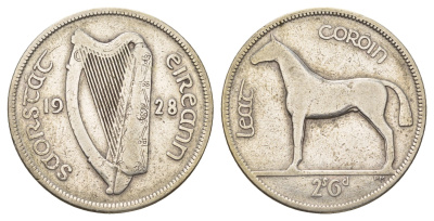 Ирландия 1/2 кроны 1928 лошадь KM 8 серебро 1517-1333