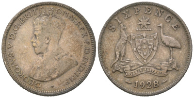 Австралия 6 пенсов 1928 Георг V (1910-1936) KM 25 серебро 4387-169