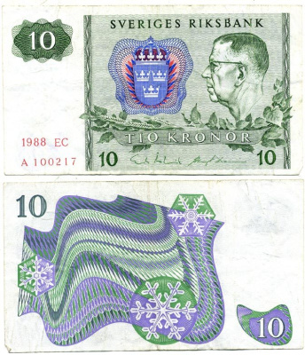 Швеция 10 крон 1988 ЕС Pick 52e  бумага   7218-2-1-1