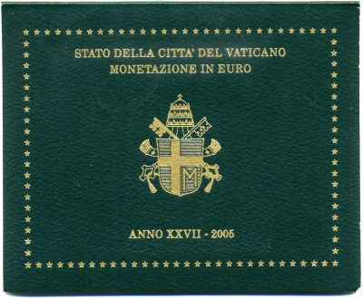 Ватикан евронабор из 8 монет 2005 Папа Иоанн Павел II, в оригинальном буклете KM MS 111 биметалл UNC 7-5-5-04