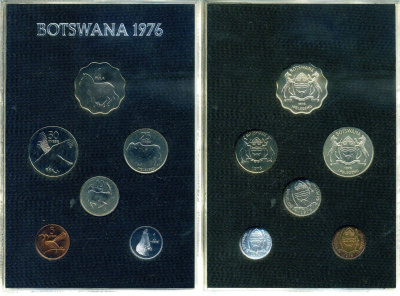 Ботсвана официальный набор из 6 монет (1, 5, 10, 25 и 50 тхебе; 1 пула) 1976 в оригинальной пластиковой упаковке KM PS1 (3, 4, 5, 6, 7 и 8) PROOF 2-5-2-28