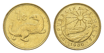 Мальта 1 цент 1986 год-тип, Ласка, горностай KM 78 никель латунь UNC 39-246