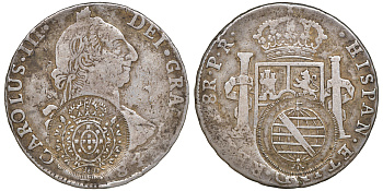 Бразилия 960 рейсов ND (1808) надчеканка на монете 8 реалов 1784 (Боливия) KM 240 серебро 10-014-06