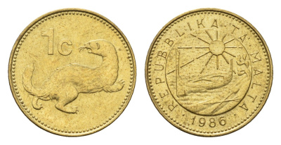 Мальта 1 цент 1986 год-тип, Ласка, горностай KM 78 никель латунь UNC 39-246
