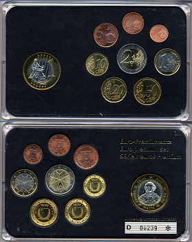 Мальта евронабор от 1 евроцента до 2 евро включает 1 евро 2003 проба Ибан Парисот Валетский, планшет биметалл, медно-никель UNC 00-00