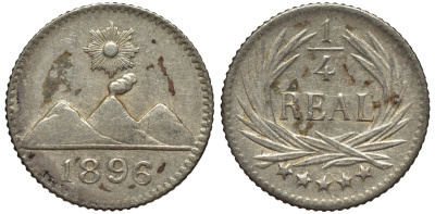 Гватемала 1/4 реала 1896 5 звезд, Испанское правление KM 162 серебро 66-268