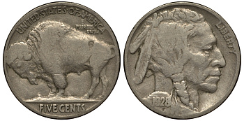 США 5 центов 1928 индеец, бизон KM 134 медно-никель 1528-711