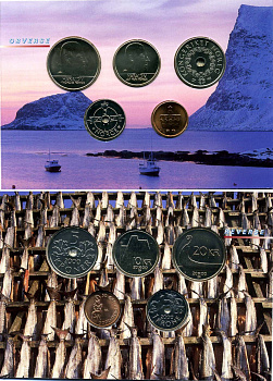 Норвегия набор из 5 монет 2000 запайка, картонный буклет KM MS 58 UNC 4-4-1-18