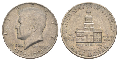 США 1/2 доллара (50 центов) 1976 200 лет независимости США KM 205 медь плакированная медно-никелем 4645-1025