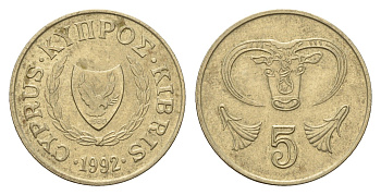 Кипр 5 центов 1992 KM 55.3 никель латунь 4617-416
