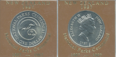 Новая Зеландия 1 доллар 1987 100 лет Национальному парку, Елизавета II (1952-2022), в оригинальной пластиковой упаковке KM 65 медно-никель UNC 06-059-39
