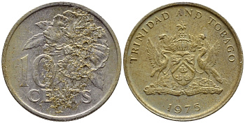 Тринидад и Тобаго 10 центов 1975 цветок гибискуса KM 27 медно-никель 4396-846