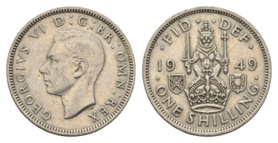 Великобритания 1 шиллинг 1949 Георг VI (1936-1952), Шотландский герб KM 877, Spink 4109 медно-никель 4663-151