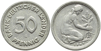 ФРГ 50 пфеннигов 1949 G KM 104, J. 379 медно-никель 4392-1024