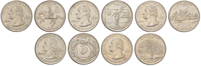 США годовой набор из 5 монет (25 центов, квотер, 1/4 доллара) серии квотеры 50 штатов 1999 Квотер штата Делавэр, Пенсильвания, Нью-Джерси, Джорджия и Коннектикут KM 293, 294, 295, 296 и 297 медь плакированный медно-никелем UNC 4628-1121-1125