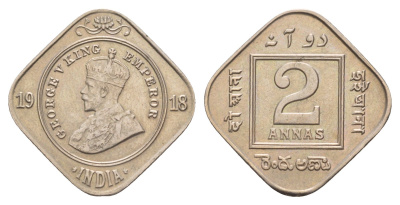 Британская Индия 2 анны 1918 Георг V (1910-1936) KM 516 медно-никель 1530-642