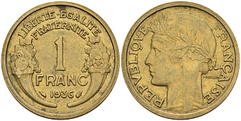 Франция 1 франк 1936 KM 885, Le Franc 219.2 алюминиевая бронза 4142-827