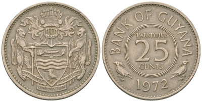 Гайана 25 центов 1972 KM 34 медно-никель 4121-122