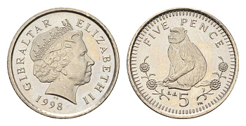 Гибралтар 5 пенсов 1998 KM 775 медно-никель UNC 4668-518
