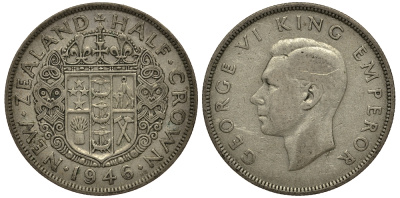 Новая Зеландия 1/2 кроны 1946 Георг VI (1936-1952) KM 11 серебро 272-1112