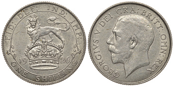 Великобритания 1 шиллинг 1926 Георг V (1910-1936), старая модификация, круглый жемчуг KM 816a, Spink 4023А серебро UNC 1074-8-72