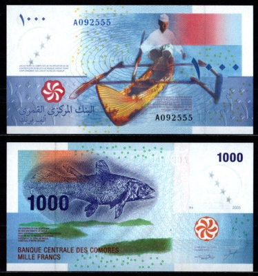 Коморские острова 1000 франков 2005 Pick 16 a бумага UNC (пресс) 7217-8-1-2