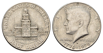 США 1/2 доллара (50 центов) 1976 D, 200 лет независимости США KM 205 медь плакированная медно-никелем 4683-646