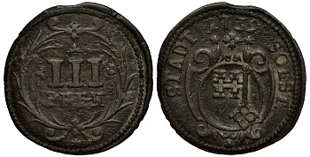 Соест 3 пфеннига 1732 KM 30 медь 413-2811