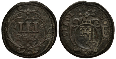 Соест 3 пфеннига 1732 KM 30 медь 413-2811