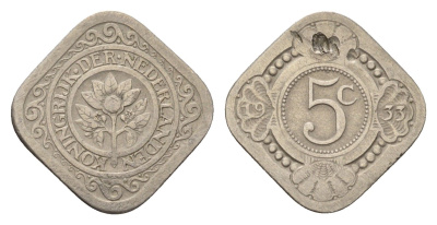 Нидерланды 5 центов 1933 Вильгельмина (1890-1948) KM 153 медно-никель 44-1122