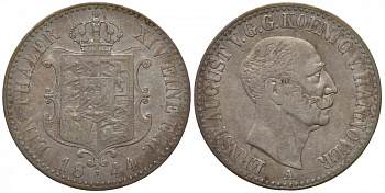 Брауншвейг-Каленберг-Ганновер 1 талер 1844 A, Эрнст Август (1837-1851) КМ 197.1, Jaeger 69, Thun 164, AKS 105, Kahnt 232 серебро 00-809-29