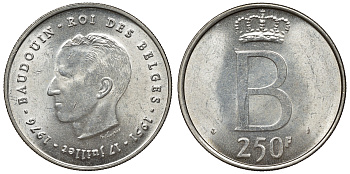 Бельгия 250 франков 1976 25 лет правления Бодуэна I, der Belges KM 157.1 серебро  UNC  4368-633