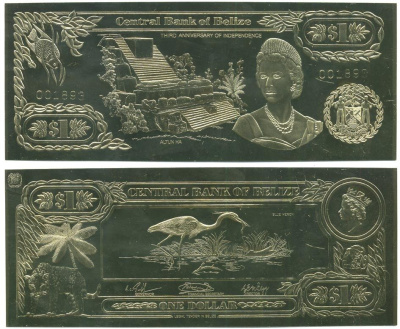 Белиз 1 доллар 1984 серия для коллекционеров, птицы золото, бумага UNC (пресс) 000-00-00