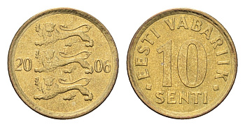 Эстония 10 сентов 2006 KM 22 латунь UNC 4668-637