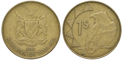 Намибия 1 доллар 1993 орел KM 4 латунь 4163-1047