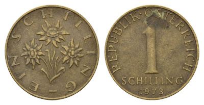 Австрия 1 шиллинг 1973 KM 2886 алюминиевая бронза 4391-242