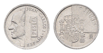 Испания 1 песета 1993 M, Хуан Карлос I (1975-2014) KM 832 алюминий 4684-1065