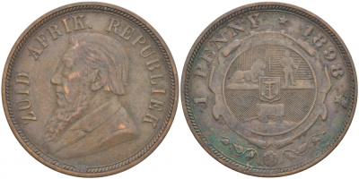 Южно-Африканская Республика, Трансвааль 1 пенни 1898 Пауль Крюгер KM 2 медь 180-943