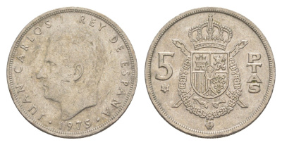 Испания 5 песет 1975 (78) M, Хуан Карлос I (1975-2014) KM 807 медно-никель 4619-1234