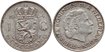 Нидерланды 1 гульден 1964 Юлиана (1948-1980) KM 184 серебро 1522-144