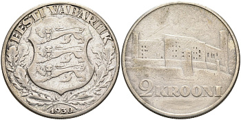 Эстония 2 кроны 1930 замок Тоомпеа в Таллине KM 20 серебро 4587-1046
