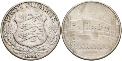 Эстония 2 кроны 1930 замок Тоомпеа в Таллине KM 20 серебро 4587-1046