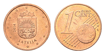 Латвия 1 евроцент 2014 KM 150 сталь плакированная медью UNC 4694-1026