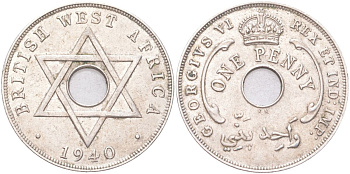 Британская Западная Африка 1 пенни 1940 KM 19 медно-никель 4141-537