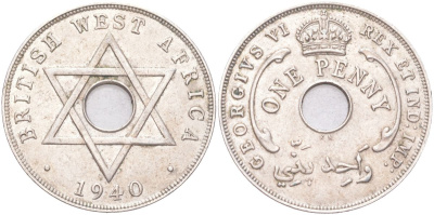 Британская Западная Африка 1 пенни 1940 KM 19 медно-никель 4141-537