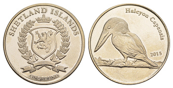 Шетландские острова (Шотландия) 1 фунт 2015 Аистоклювый зимородок медно-никель BU 4645-432