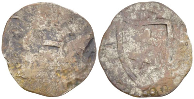 Польша 1 денарий 1384-1386 Ядвига I (1384-1385) и Владислав II (1386-1434), орел Пястовский, двойной крест Ягеллонов, вес 0,56 гр. серебро 1517-534