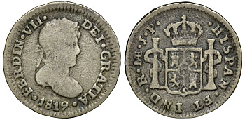 Перу 1/2 реала 1819 KM 113 серебро 4174-746